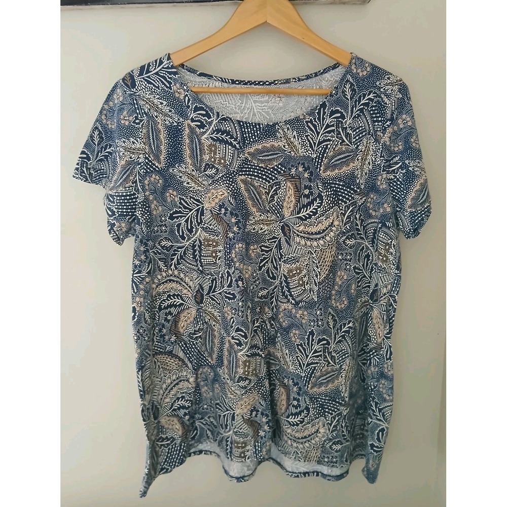 J. Jill PureJill Scoop Neck Elliptical Top Size Large Floral Cottagecore S/S